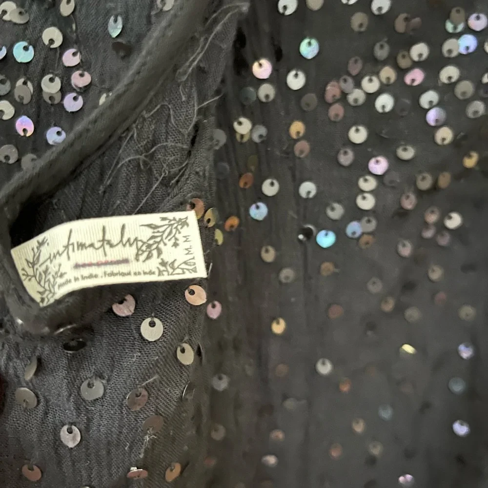 Free People Intimately Black sequin tie shoulder Mini Dress M - Picture 6 of 8